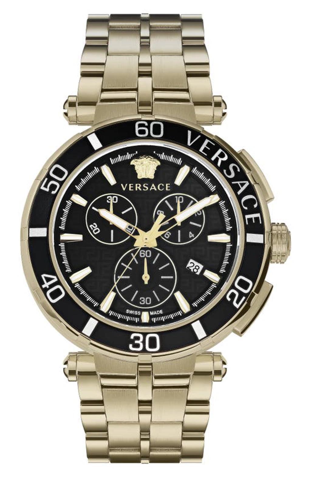 Men's Greca Chrono 45mm Ip Goldtone Stainless Steel Bracelet Watch In Yellow Gold Product Image