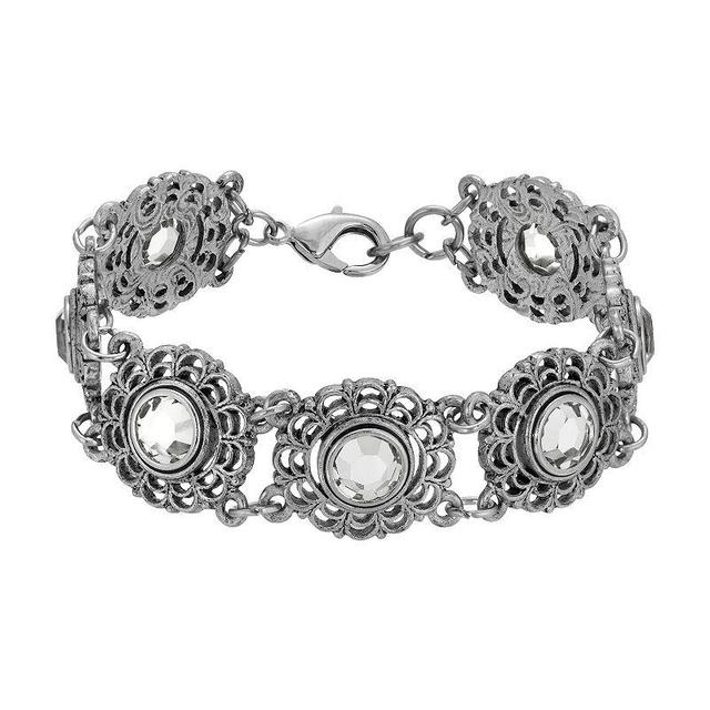 1928 Silver Tone Round Crystal Stone Bracelet, Womens, Clear Product Image