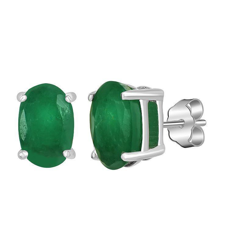 Gemistry 14k White Gold Oval Gemstone Stud Earrings, Womens, Green Product Image