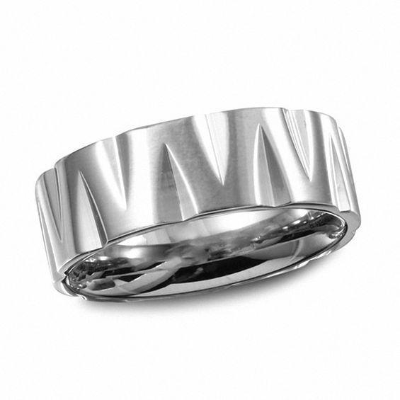 Men's 8.0mm Textured Wedding Band in Stainless Steel Product Image