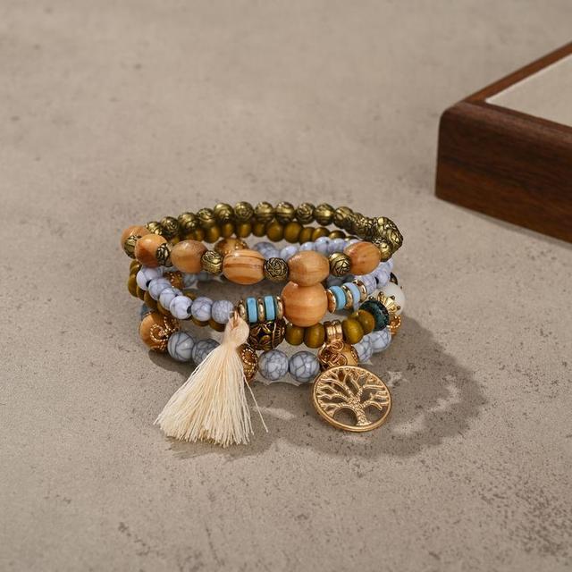 Tassel Wooden Beaded Bracelet Set Product Image