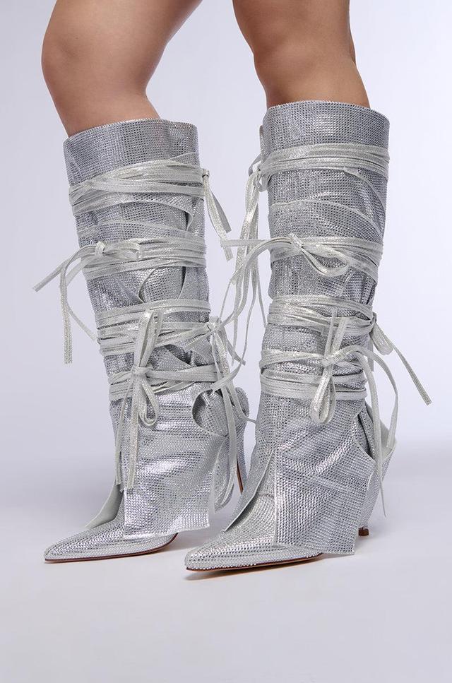 AZALEA WANG CORDIAL SILVER RHINESTONE BOOT Product Image