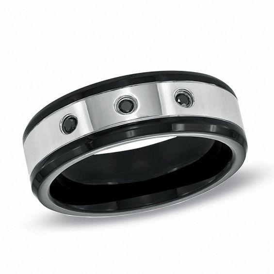 Men's 1/10 CT. T.w. Black Diamond Comfort Fit Wedding Band in Two-Tone Stainless Steel Product Image