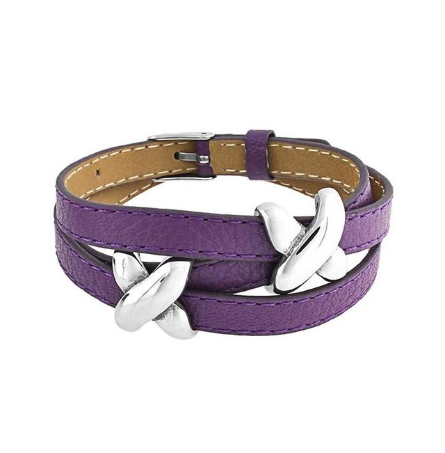 Bling Jewelry Purple Leather Love Slide Charm X Kiss Triple Wrap Bracelet Adjustable Belt Buckle For For Women Stainless Steel Product Image