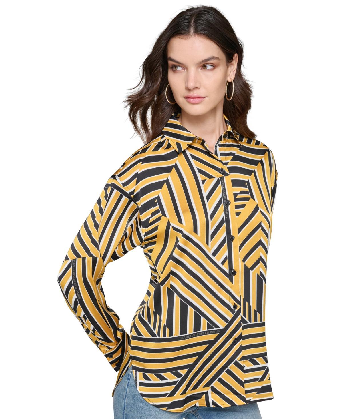 Karl Lagerfeld Paris Womens Oversized Printed Button-Down Top, Regular & Petite Product Image