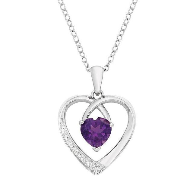 Sterling Silver Amethyst & Diamond Accent Heart Pendant Necklace, Womens Purple Product Image