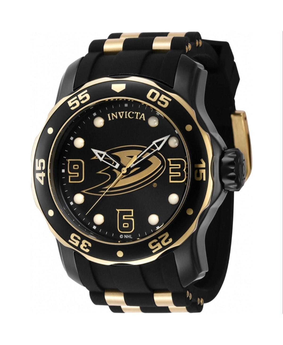 Invicta Mens 42316 Nhl Anaheim Ducks Quartz 3 Hand Gold, Black, White Dial Watch - Black Product Image