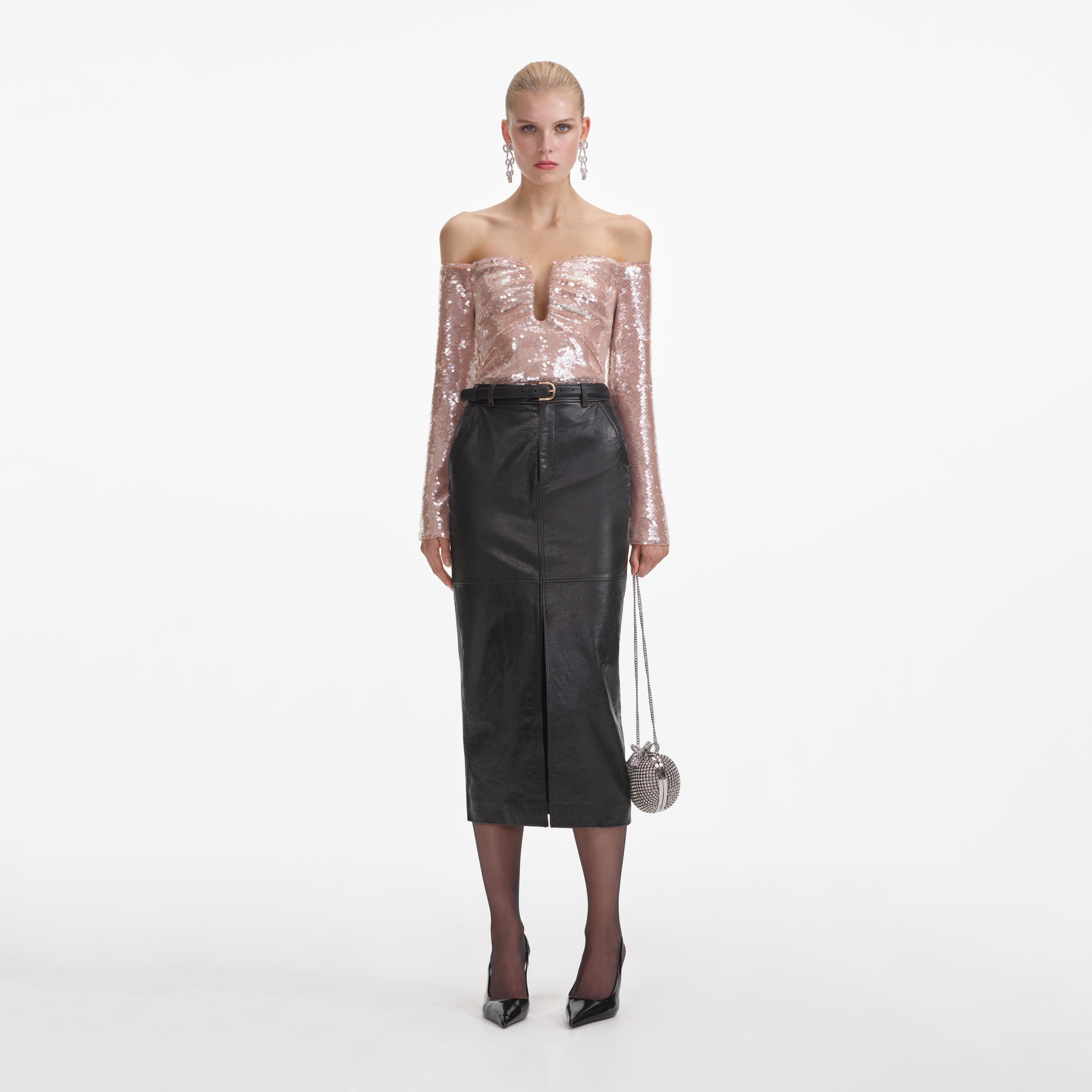 Black Leather Midi Skirt product image