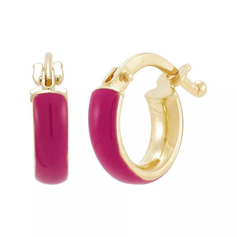 14k Yellow Gold Dark Pink Enamel Hoop Earrings, Womens, 14k Gold Product Image