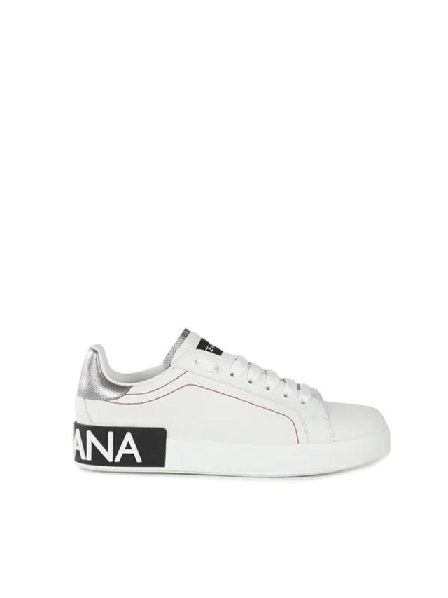 Portofino Leather Sneakers With Contrasting Inserts In White, Silver Product Image