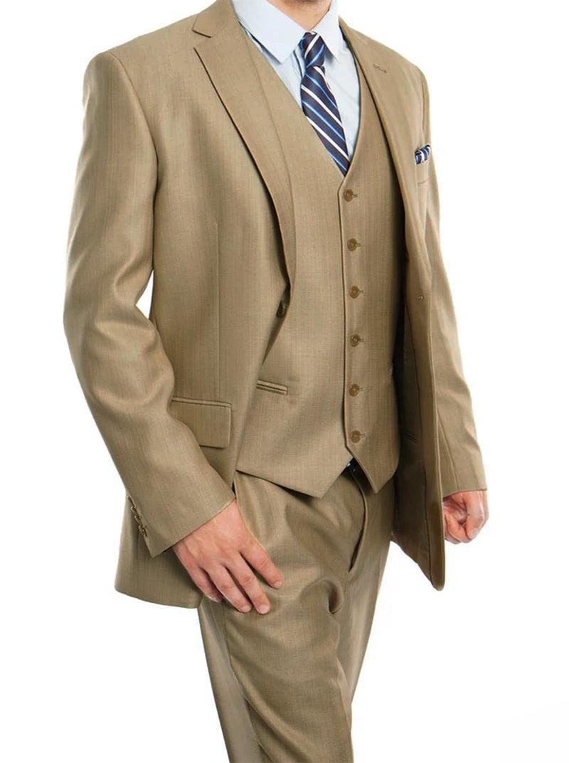 Stone Khaki 3 Piece Modern Fit Suit 2 Button V-Neck Vest Product Image