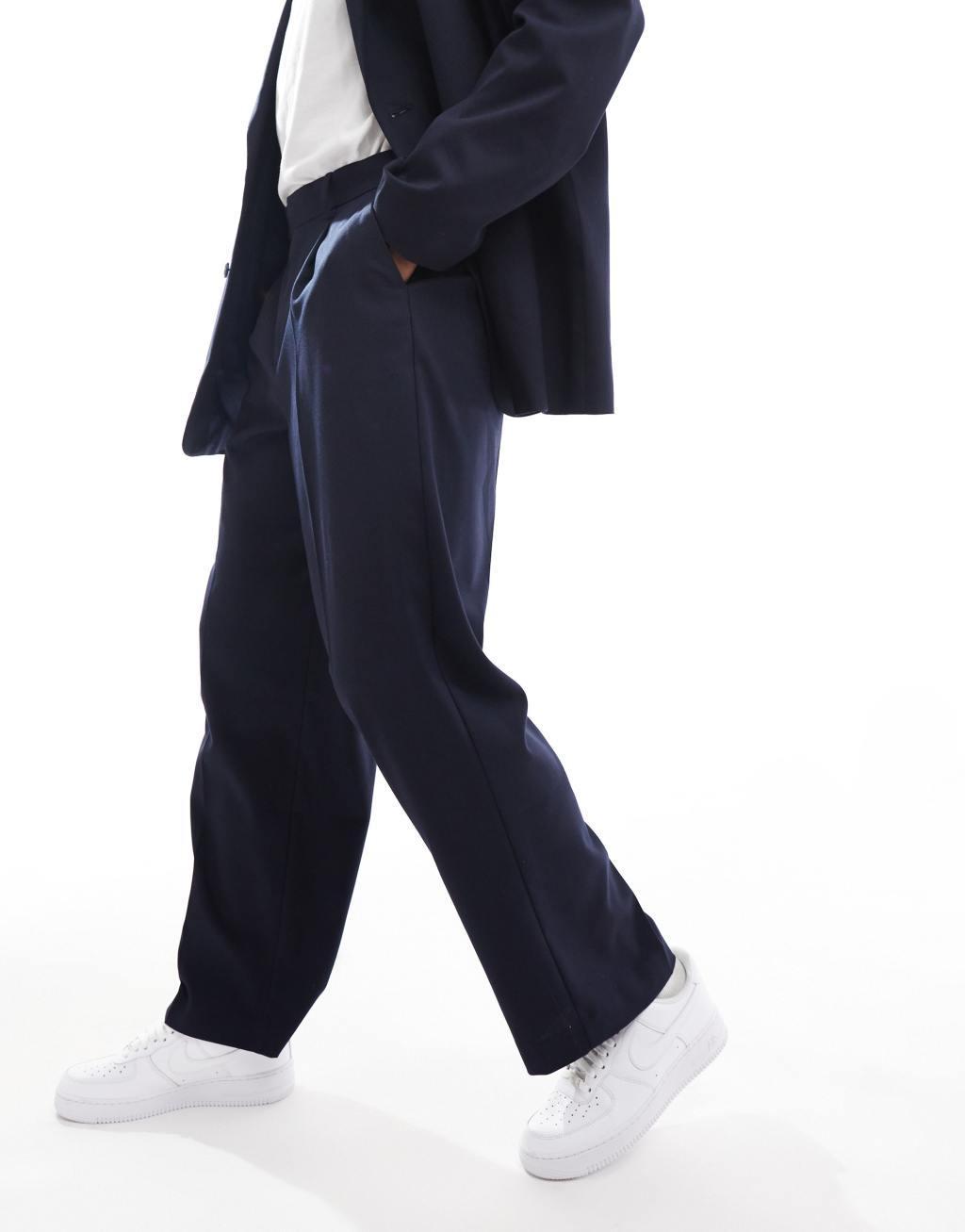 ASOS DESIGN wide leg pleat front suit pants in navy Product Image