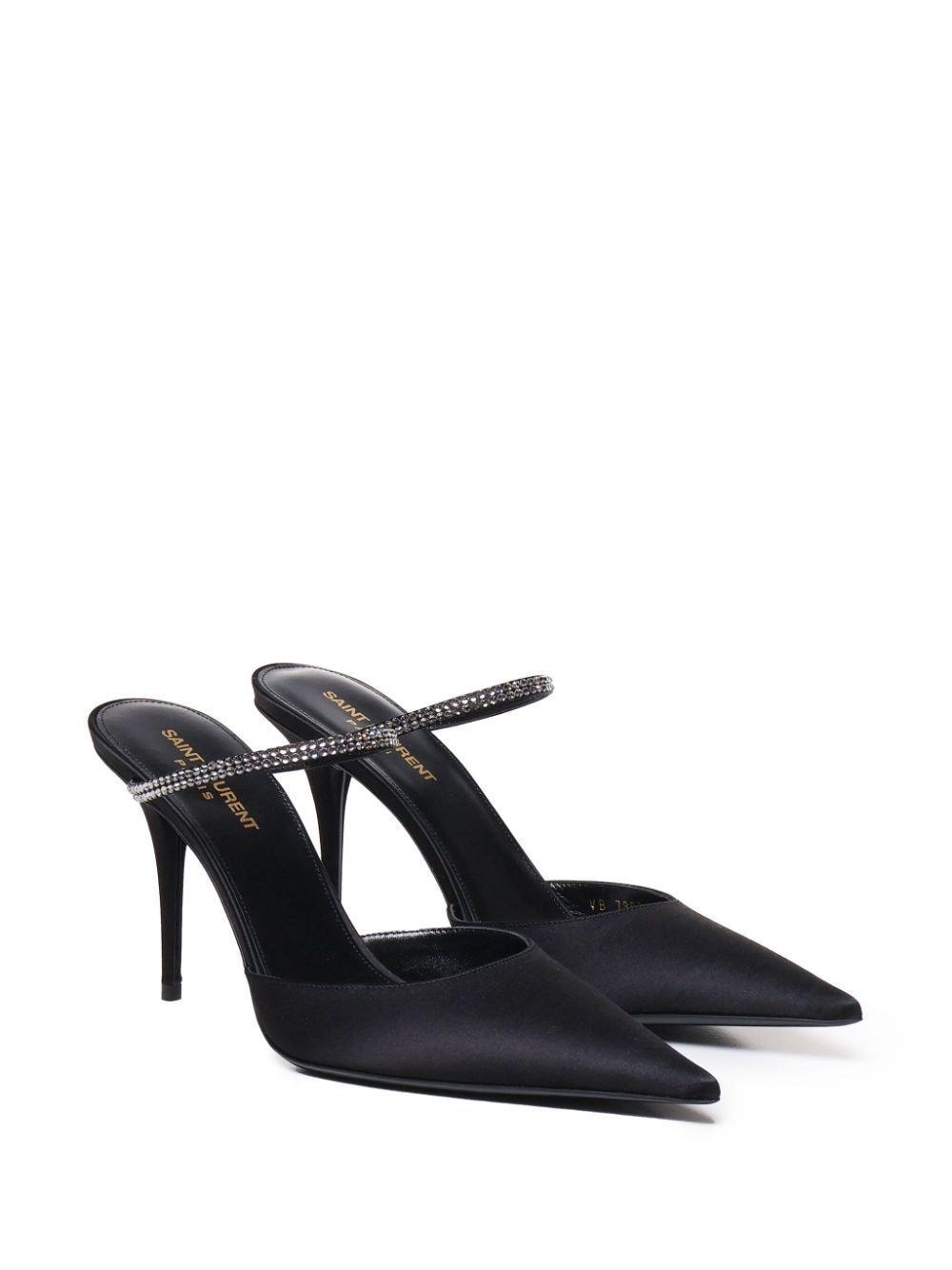 SAINT LAURENT Barbara Crystal-embellished Satin Mule Pumps In Black Product Image