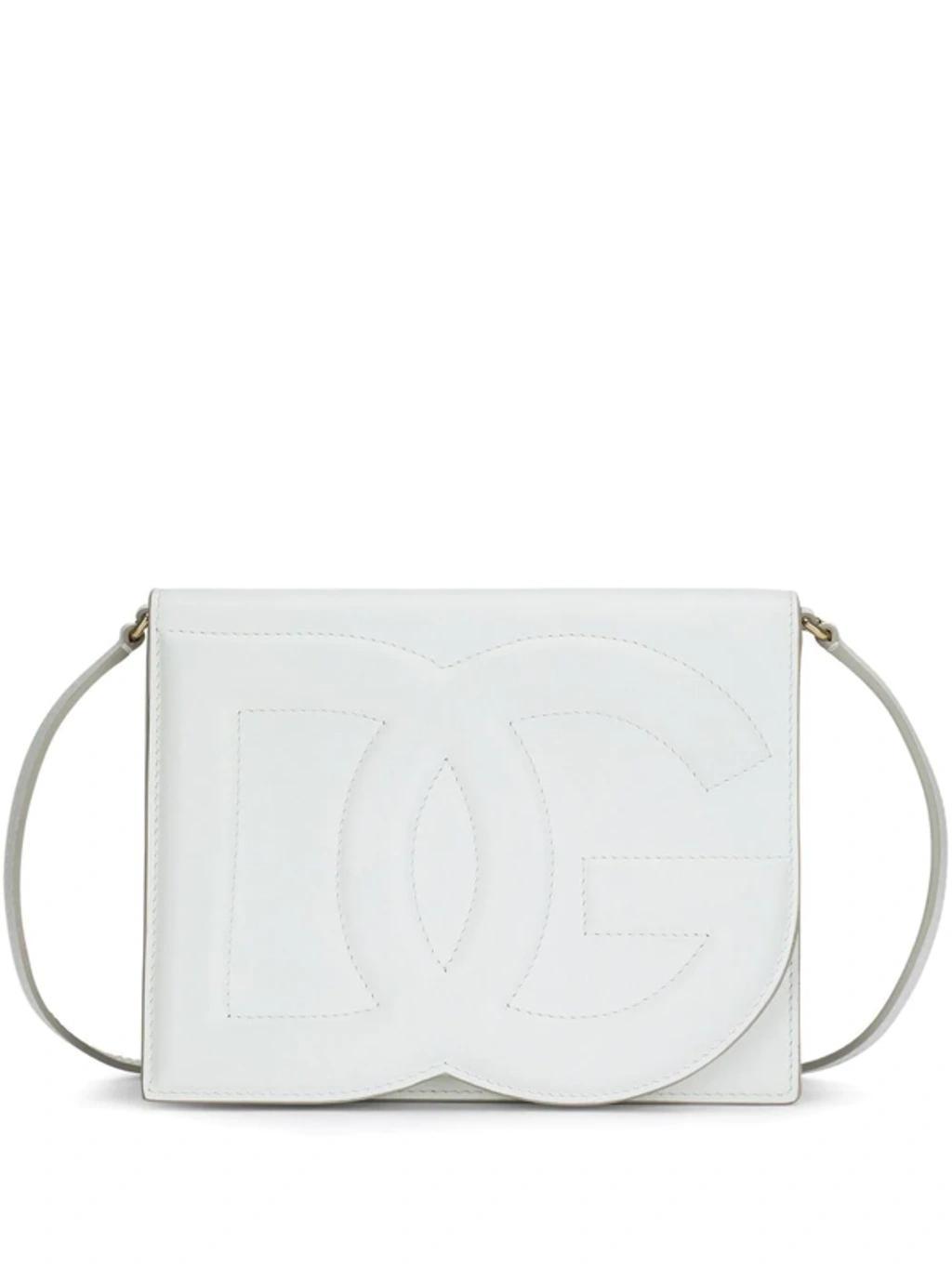 Dg Logo Flap Leather Crossbody Bag In Bianco Product Image