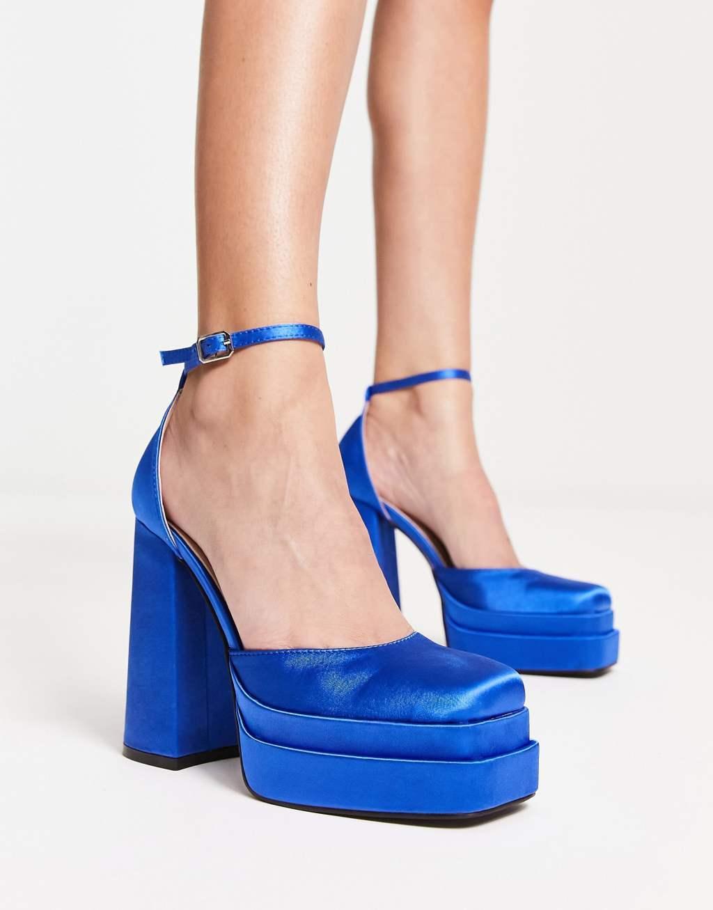 RAID Amira double platform heeled shoes in blue satin  Product Image