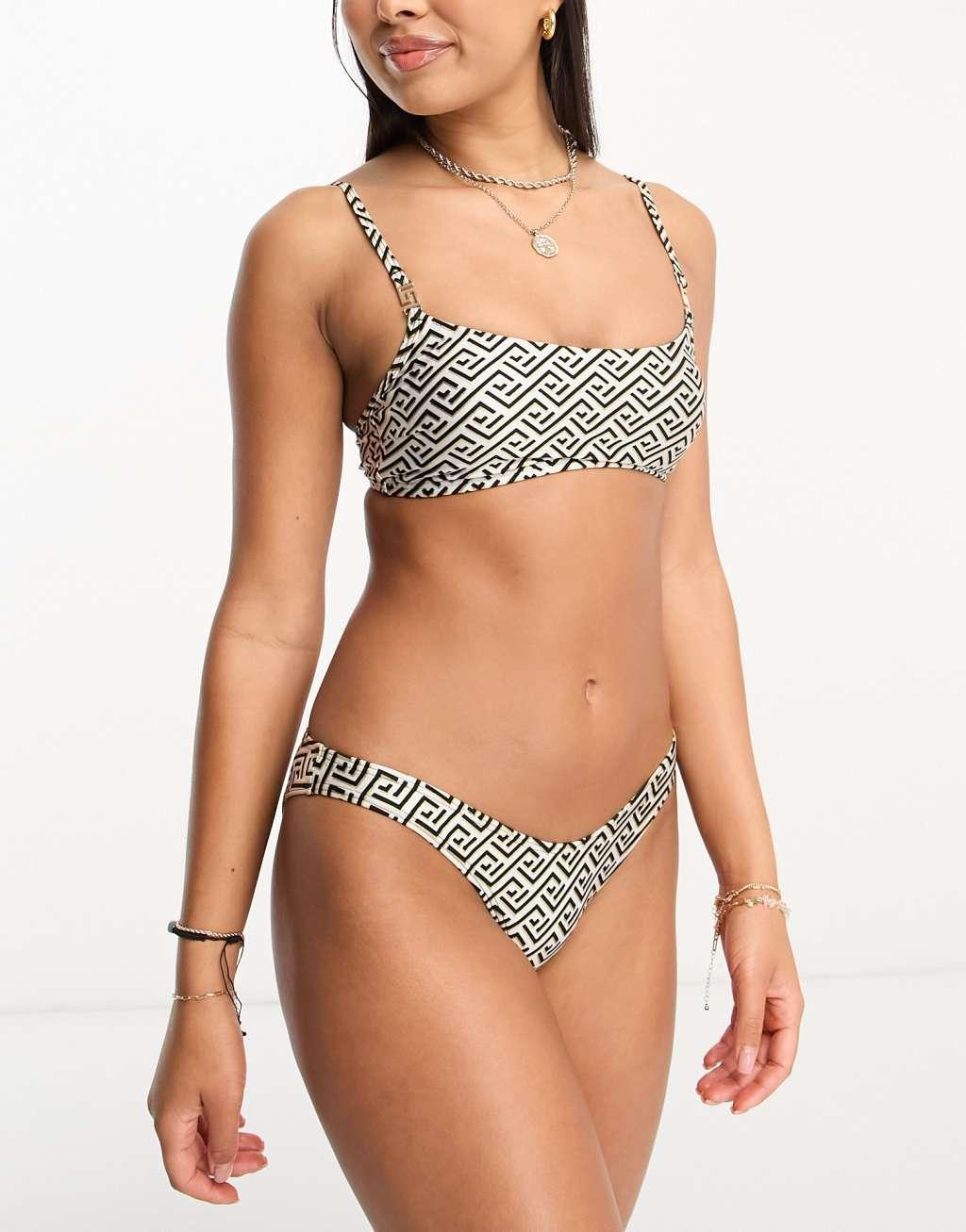 New Look monogram scoop bikini top in white Product Image