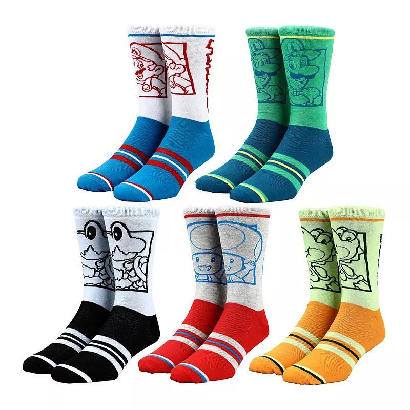 Super Mario Mens Split Collectible Crew Sock 5 pack Product Image