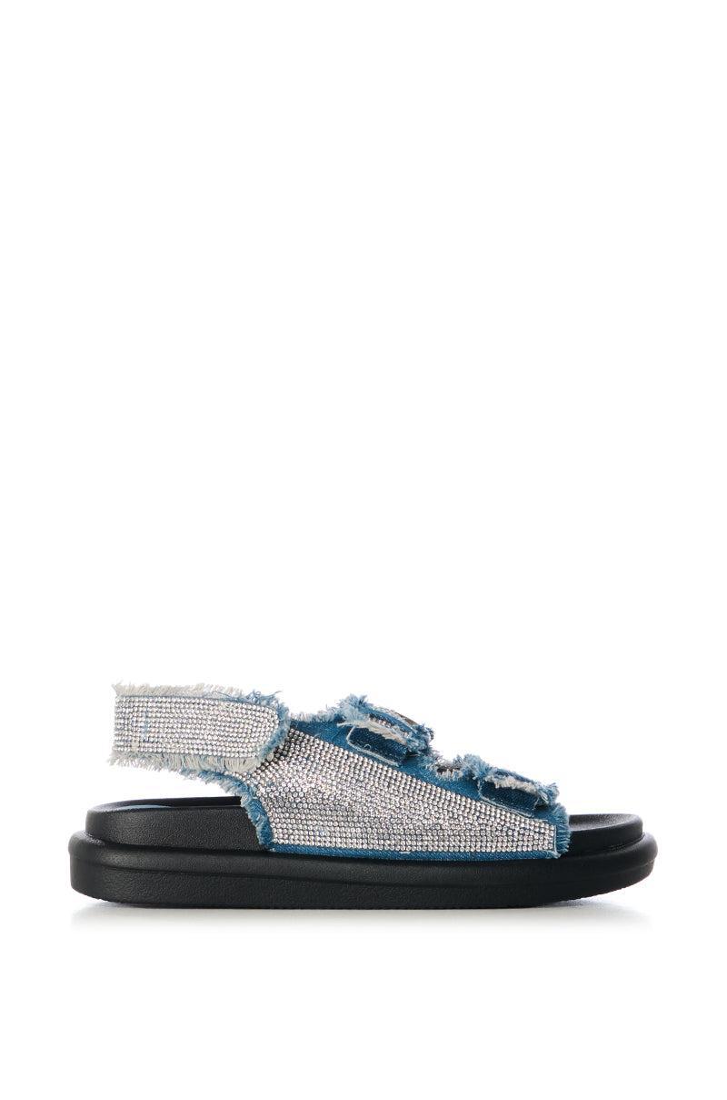 AZALEA WANG BASIA DENIM SILVER RHINESTONE SANDAL Product Image