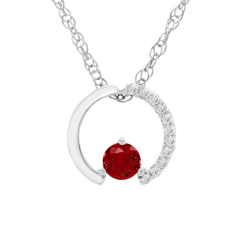 Boston Bay Diamonds Sterling Silver Gemstone & 1/10 Carat T.W. Diamond Circle Pendant Necklace, Womens Red Product Image