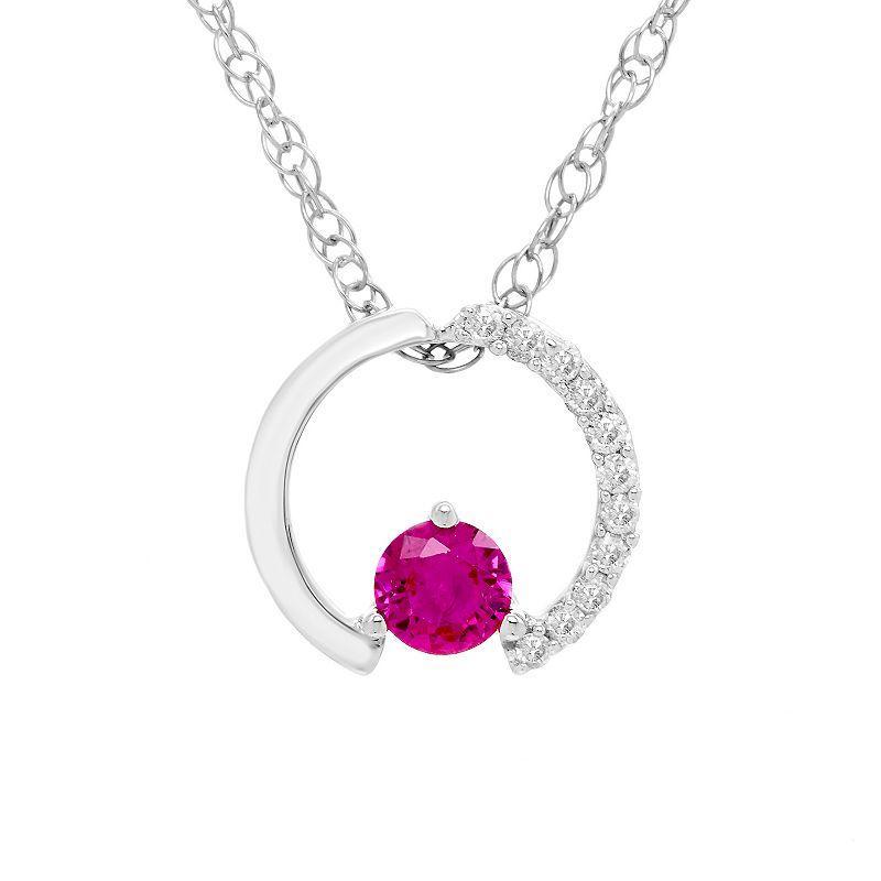 Boston Bay Diamonds Sterling Silver Gemstone & 1/10 Carat T.W. Diamond Circle Pendant Necklace, Womens Pink Tourmaline Product Image