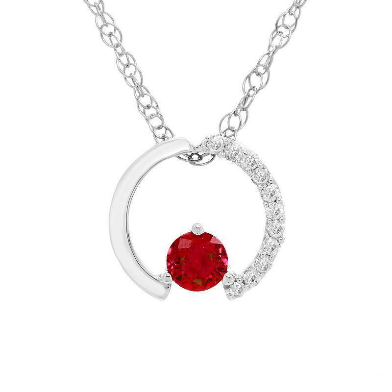 Boston Bay Diamonds Sterling Silver Gemstone & 1/10 Carat T.W. Diamond Circle Pendant Necklace, Womens Red Product Image