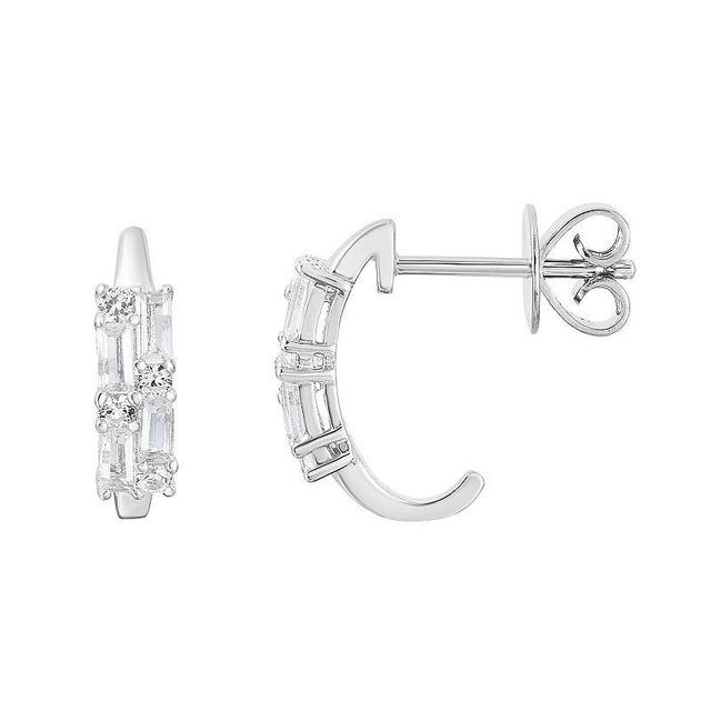 Sterling Silver Lab-Created White Sapphire C-Hoop Earrings, Womens Product Image