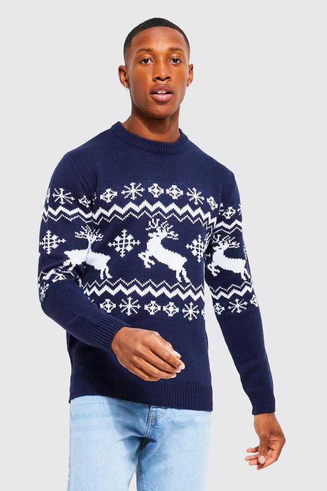 Reindeer Fair Isle Christmas Sweater | boohooMAN USA Product Image