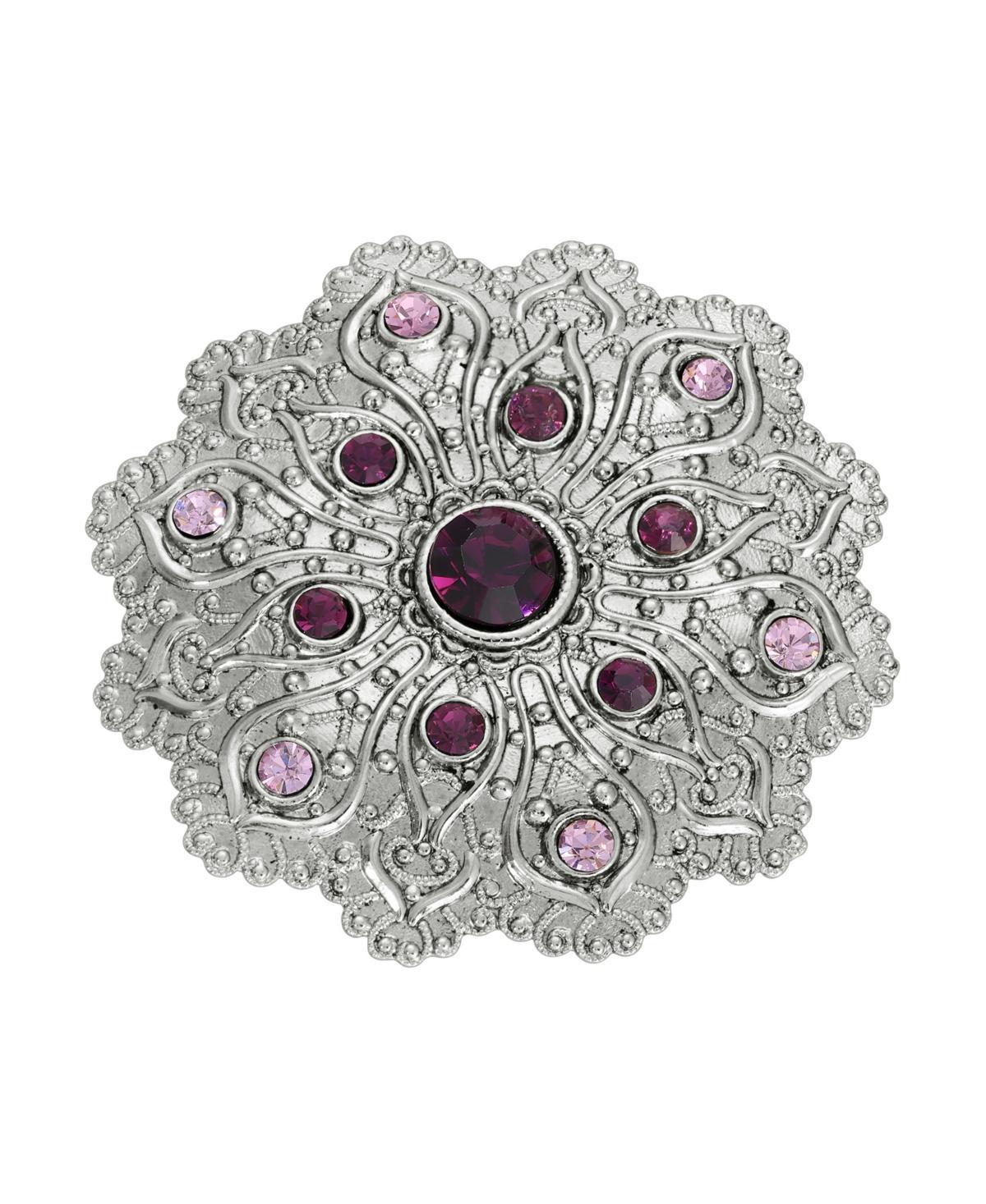 2028 Crystal Silver-Tone Flower Brooch Product Image