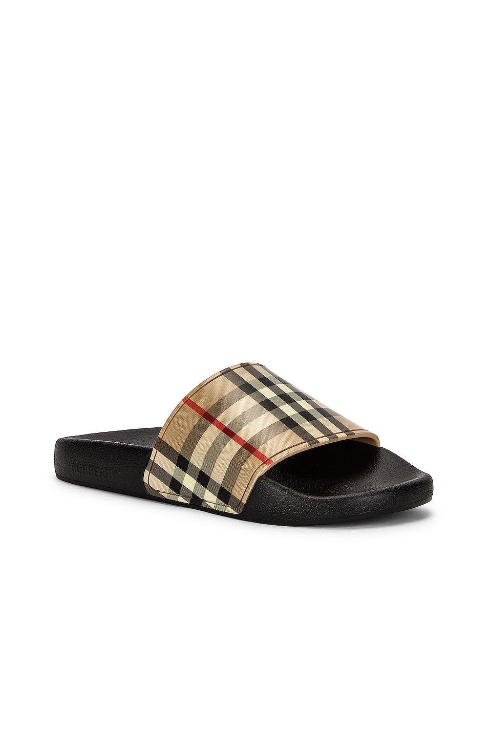 Burberry Furley Check Slides in Tan Product Image