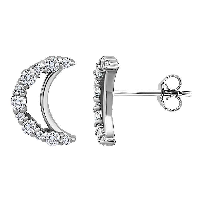 Aleure Precioso Sterling Silver Pave Cubic Zirconia Half Moon Stud Earrings, Womens Product Image