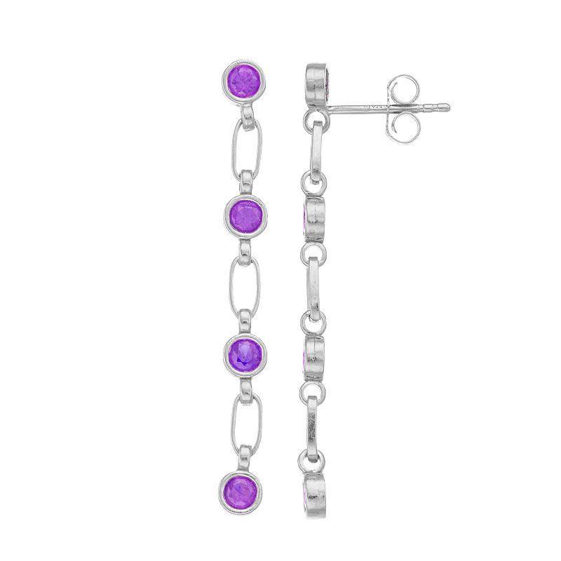 Kristen Kesho Sterling Silver Lab-Created Amethyst Link Drop Earrings, Womens Product Image