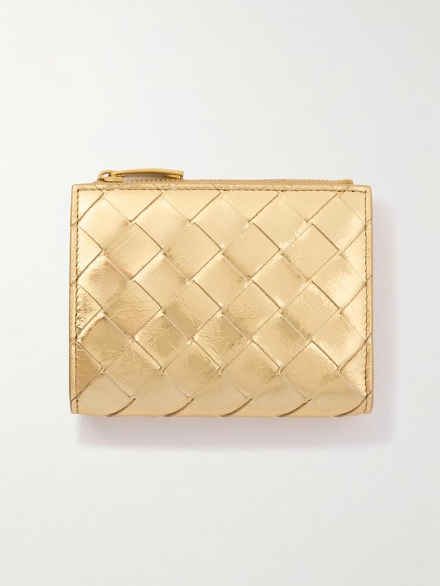 BOTTEGA VENETA Intrecciato Metallic Leather Wallet In Gold Product Image