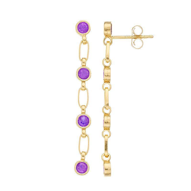 Kristen Kesho Sterling Silver Lab-Created Amethyst Link Drop Earrings, Womens, Gold Tone Product Image