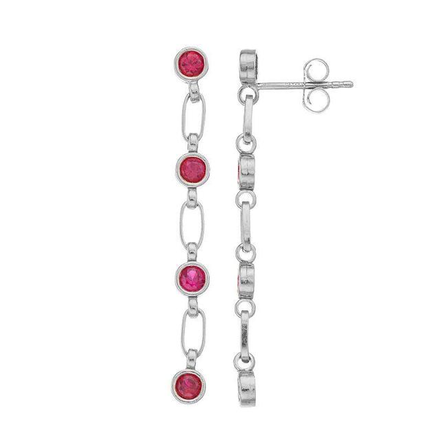 Kristen Kesho Sterling Silver Lab-Created Ruby Link Drop Earrings, Womens, Grey Product Image