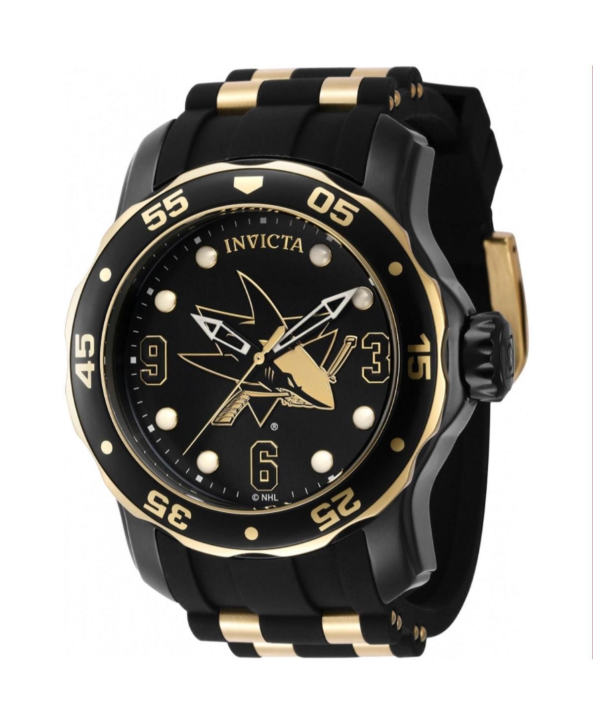 Invicta Mens 42318 Nhl San Jose Sharks Quartz 3 Hand Black, White, Gold Dial Watch - Black Product Image