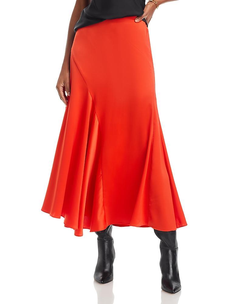 Womens Paulette Pleated Satin Midi-Skirt Product Image