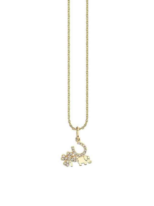 Womens Luck Cluster 14K Gold & Diamond Charm Necklace Product Image