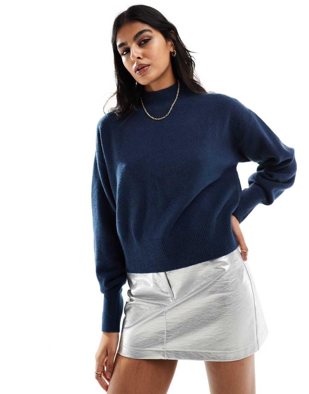 & Other Stories mock neck sweater in dark blue Product Image