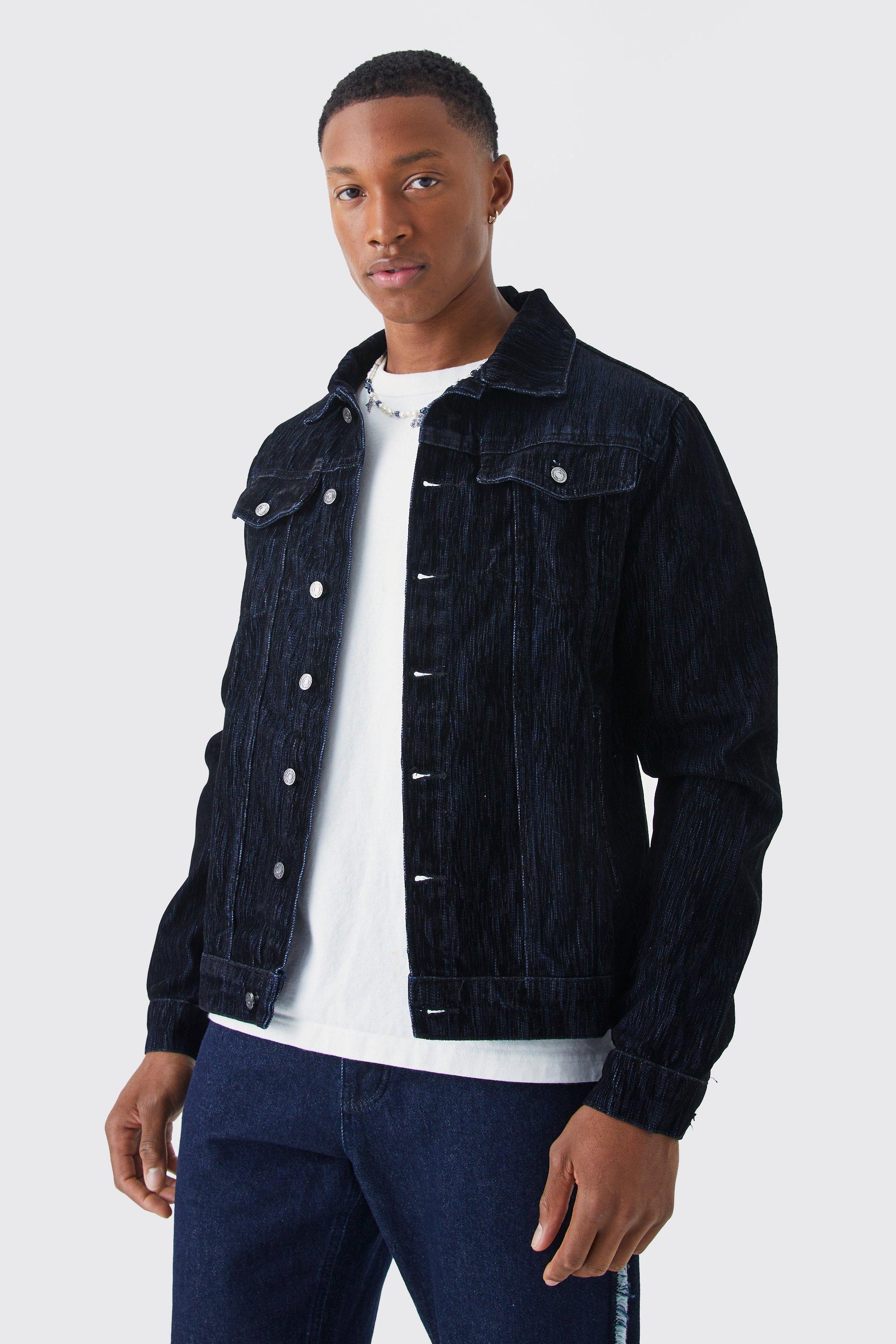 Regular Fit Velvet Finish Denim Jacket | boohooMAN USA Product Image