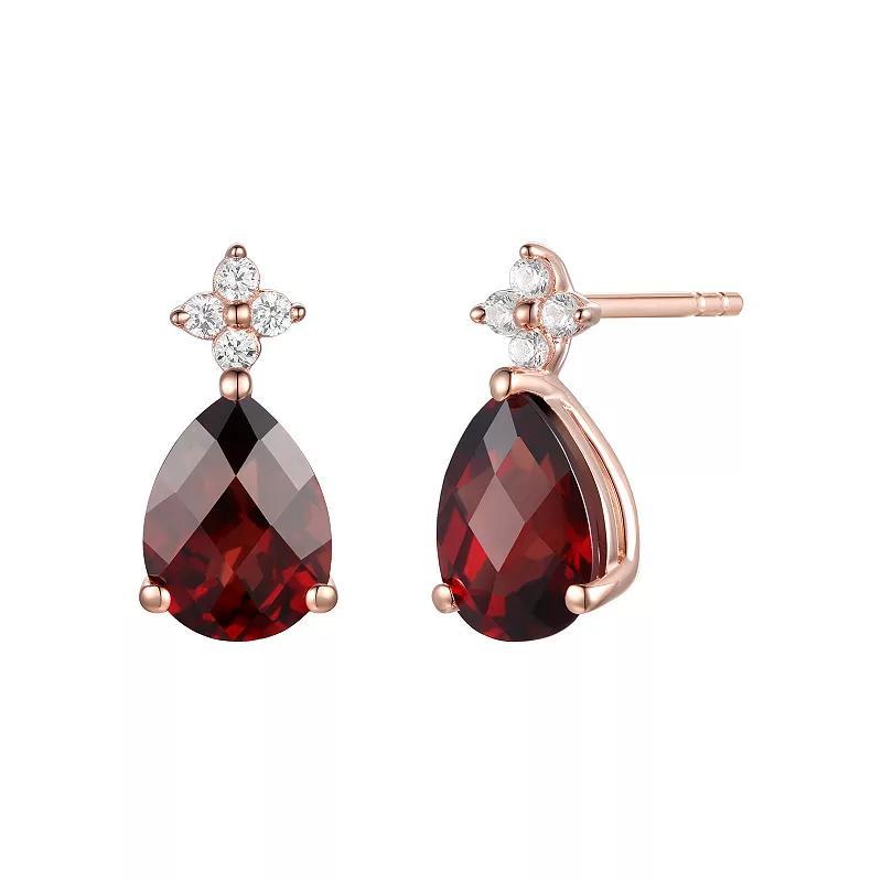 14k Rose Gold Flash-Plated Garnet Stud Earrings, Womens Product Image