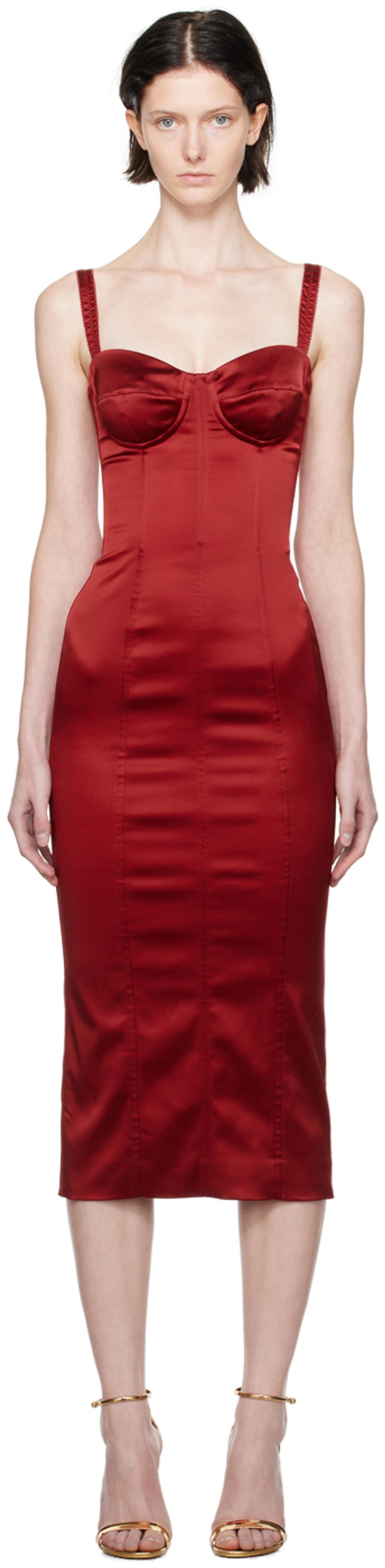 DOLCE & GABBANA Sweetheart-neck Silk Midi Dress In Red Product Image