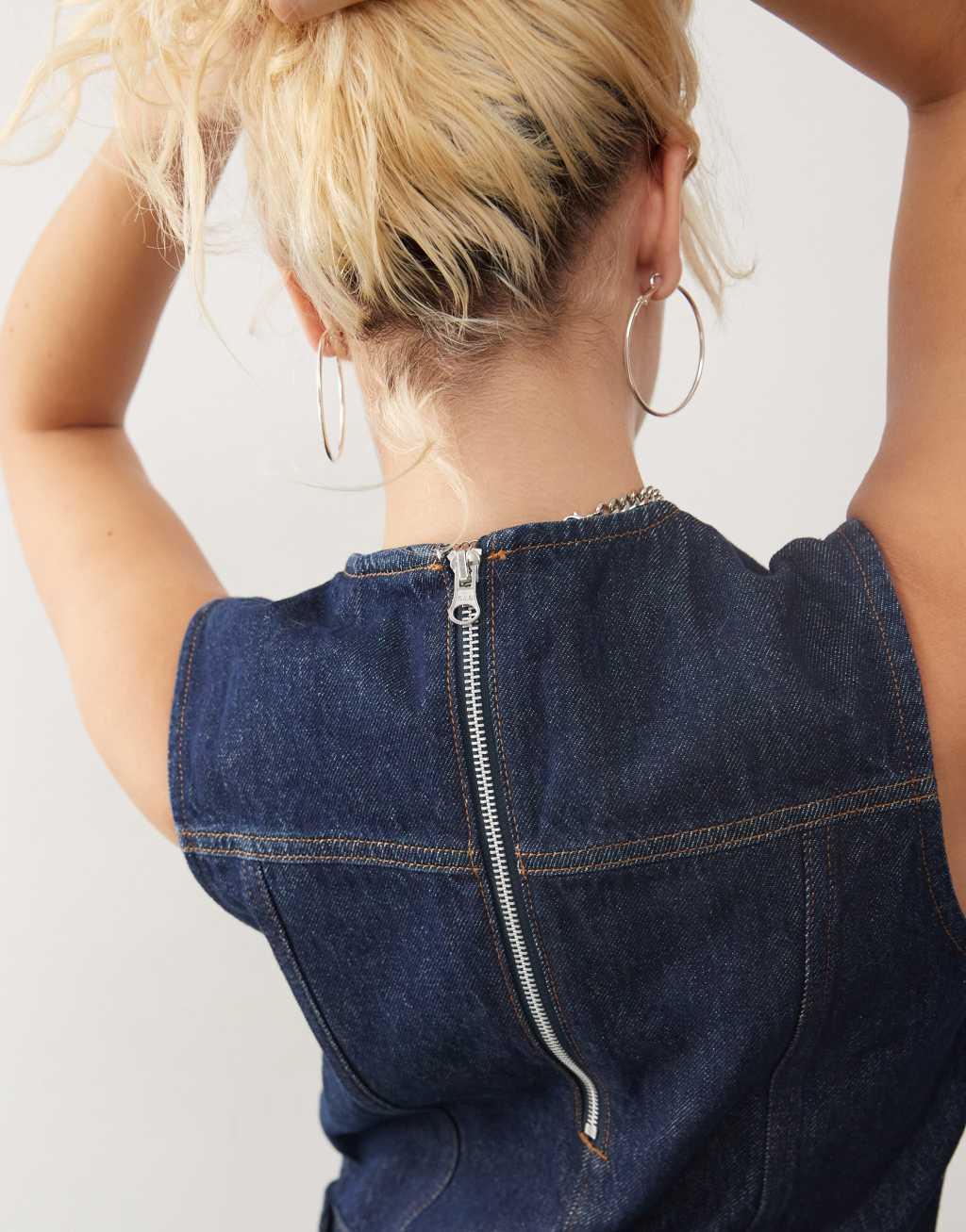 COLLUSION tank top in raw denim - part of a set Product Image