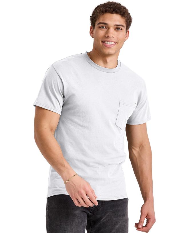 Hanes Essentials Mens Cotton Pocket T-Shirt White S Product Image