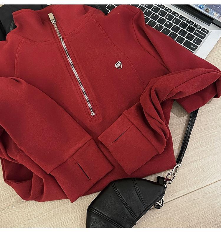 Long Sleeve Half-Zip Plain Loose-Fit Top Product Image