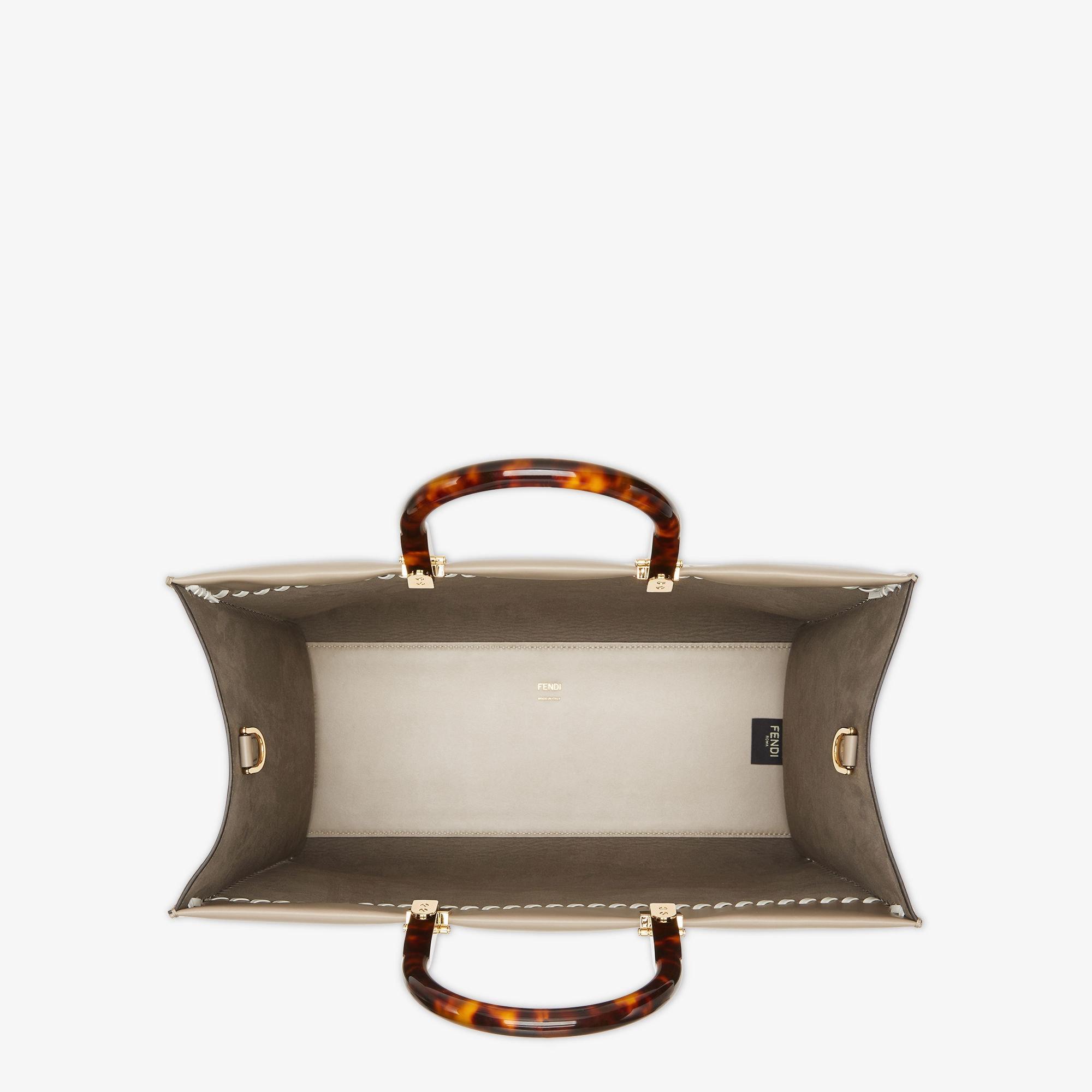 Fendi Sunshine MediumDove gray leather shopper bag with contrasting threading Product Image