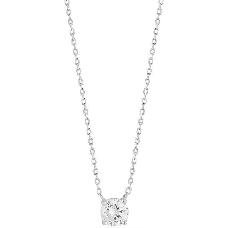 Sunkissed Sterling Cubic Zirconia Solitaire Necklace, Womens Silver Tone Product Image