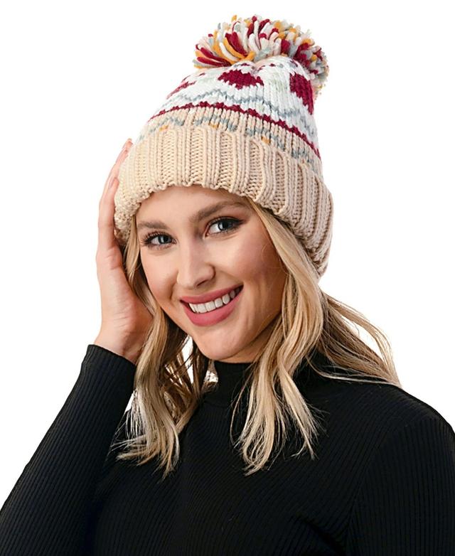 Marcus Adler Womens Fair Isle Heart Knit Pom Beanie Product Image