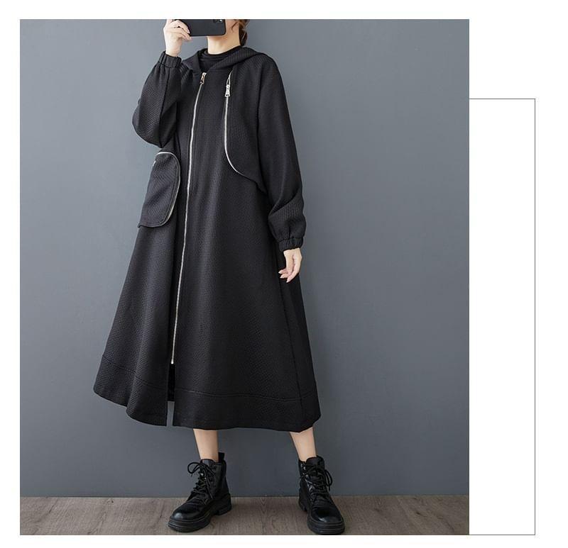 Plain Panel Hood Midi Zip Jacket Product Image