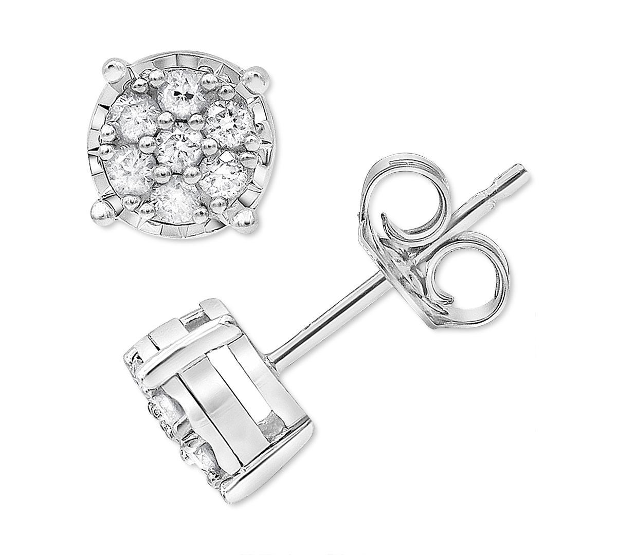 Diamond Mini Cluster Stud Earrings (1/10 ct. t.w.) in 10k White Gold Product Image