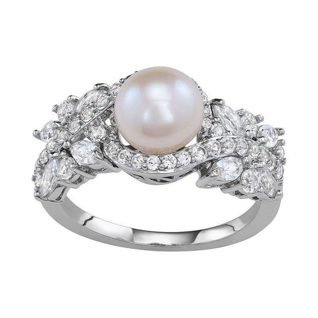 Freshwater Cultured Pearl & Lab Created White Sapphire Ring, Womens Product Image